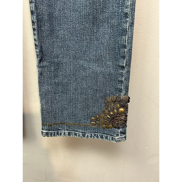 Sharon Young Jeans Womens 10 Beaded Bootcut Blue Denim Mid Rise Embellished - Picture 6 of 11